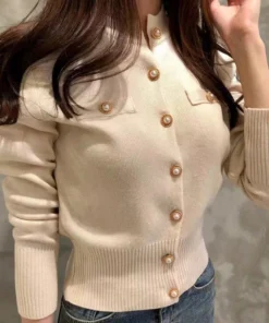 2025 Autumn Long Sleeve Fashion Women Cardigans Sweater Knitted Coat Short Casual Single Breasted Korean Slim Chic Ladies Tops