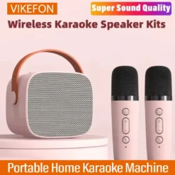 Portable Dual Wireless Microphone Karaoke Machine with HiFi Stereo for Kids' Parties