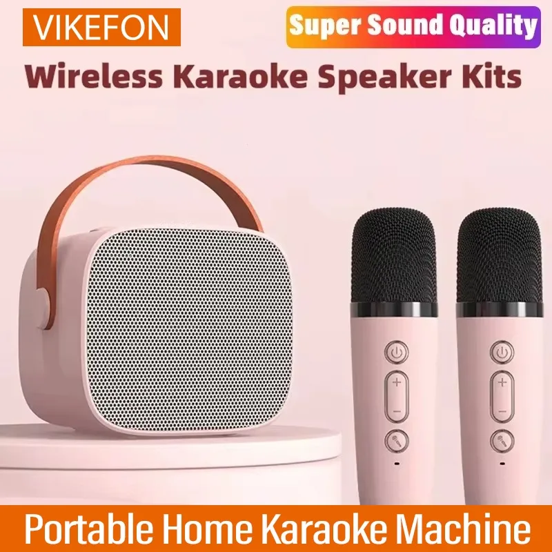 Portable Wireless Dual Microphone Karaoke Machine - Bluetooth Speaker with HiFi Stereo Surround for Kids' Parties