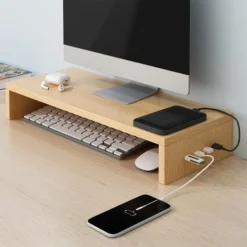Monitor Stand Riser with Ventilation Shelf and 4 USB Ports for Office Use