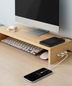 Monitor Stand Riser Ventilation Shelf Monitor riser with 4 USB ports Office Printer Stand wooden office keyboard storage rack