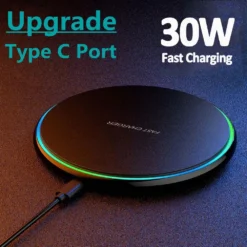 30W Wireless Fast Charger Pad with Quick Charging Capability for iPhone and Samsung