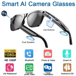 Lenovo Smart 8K AI Glasses with 1200MP Camera for Bluetooth Calling and Music for Men and Women - black