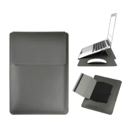 Leather Laptop Sleeve with Adjustable Stand and Velcro Closure for 13.3" - 15.6" Laptops
