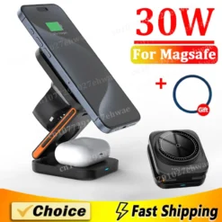 3-in-1 Foldable Wireless Charging Station with Smart Design for iPhone, Apple Watch, and AirPods