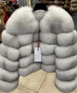 QUEENTINA Women's Brown Fox Fur Coat - Real Leather Outerwear