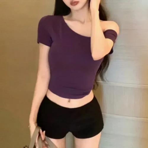 Alternative view of New Y2K Summer T Shirt Women Korean Fashion Off Shoulder Short Sleeve Tee Shirt Vintage Female T-shirts Clothes