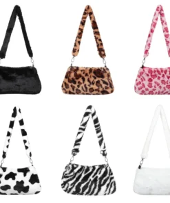 New Women's Casual Shoulder Bag Animal Print Leopard Plush Lady Shoulder Underarm Bag Female Messenger Bag Crossbody Bags