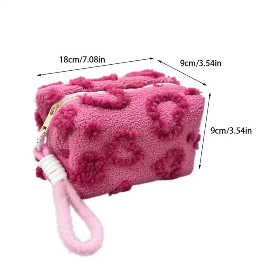 Plush Love Print Makeup Bag with Handle - Soft Travel Cosmetic Organizer - Image 6