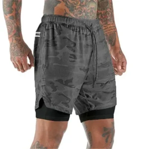 Men's 2-in-1 Running Shorts with Inner Liner for Enhanced Comfort and Support - Gray Camouflage, M(50-65kg)