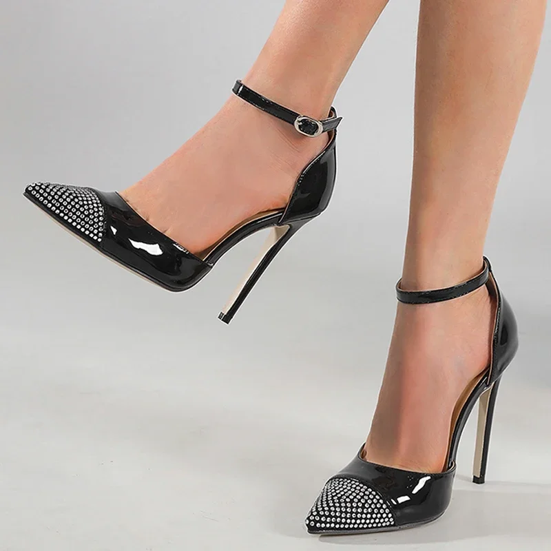 Aneikeh Summer CRYSTAL High Heel Women Pumps Shoes Fashion Shallow Patent Leather Elegant Wedding Party Shoes Zaptos Mujer - Image 3