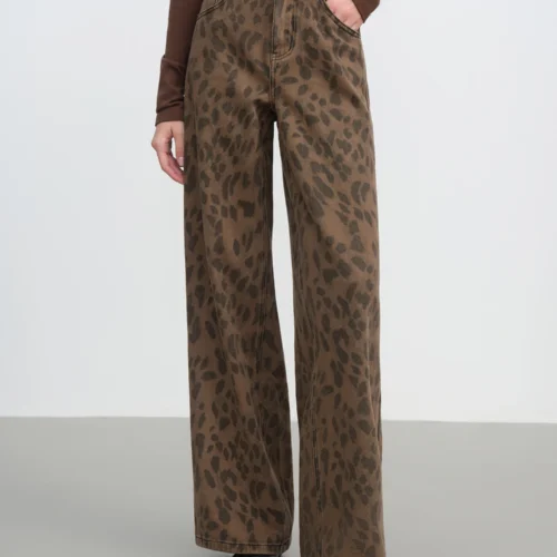 Alternative view of FSLE Women's High Waist Brown Straight Leg Jeans - Cotton Washed Denim, Tummy Control, Slim Fit