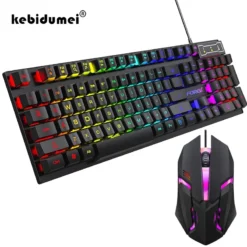 Wired Backlit Mechanical Gaming Keyboard and Mouse Set with Waterproof Luminous Design for PC and Laptop Gamers