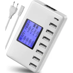 USB Charging Station with LCD Display and 8 Ports for Cellphones and Tablets