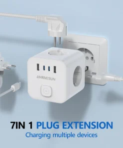 Alternative view of EU Plug Power Strip Cube with 3 AC Outlets Multiple Socket Adapter 100-240V 13A Electric Socket for Home Office Or Travel