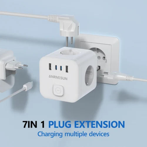 Alternative view of EU Plug Power Strip Cube with 3 AC Outlets Multiple Socket Adapter 100-240V 13A Electric Socket for Home Office Or Travel