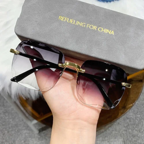 Alternative view of Rimless Women's Sunglasses Fashion Gradient Lenses Square Sun Glasses Lady Vintage Classic Designer Shades UV400 Goggles