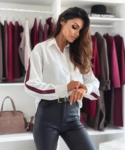 Women Shirt Casual Tops Striped Print Blouses Turn Down Collar Shirts Single Breasted Top Elegant Splice Autumn Office Lady 2025