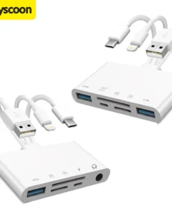 USB C/Lightning Card Reader for iPhone,5 in 1 SD Micro SD OTG Adapter With Lightning Charging for iPad Android Computer Laptop