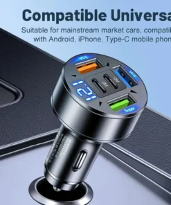 Alternative view of 250W Fast Charging 5-in-1 Car Charger with USB-C, PD & QC3.0 for iPhone, Samsung Galaxy, and iPad Pro