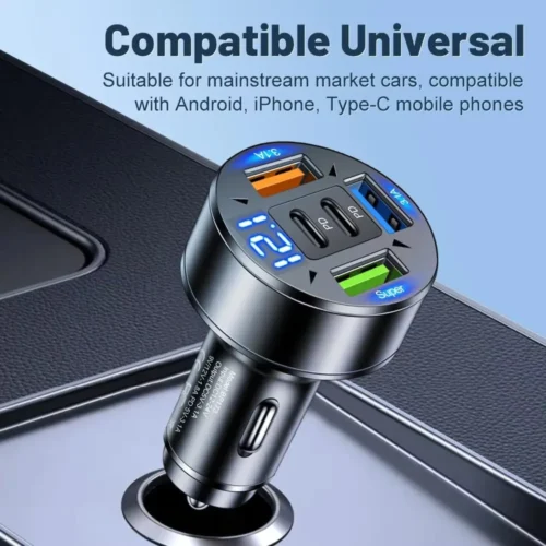 Alternative view of 250W Fast Charging 5-in-1 Car Charger with USB-C, PD & QC3.0 for iPhone, Samsung Galaxy, and iPad Pro