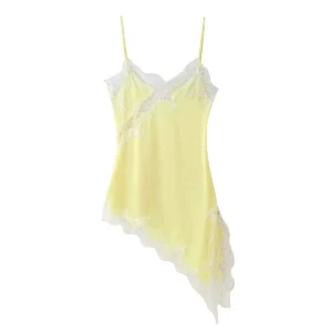 Backless Lace Midi Dress with V Neck Cami Style for Women's Parties and Events - Yellow, S