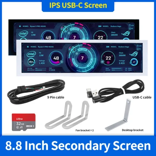 TURZX 8.8-Inch IPS USB Type-C Secondary Monitor with Smart Features