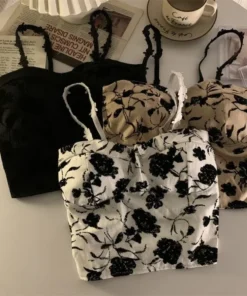 Harajuku Elastic Camisole Women Retro Aesthetic French Style Sleeveless Inside Clothes Floral Lady Summer Casual Crops Popular