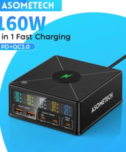 160W 5 Ports USB Charger Staion 15W Wireless Charging PD 65W QC3.0 Type C Fast Charger for iPhone 15 Pro Macbook Samsung Laptop