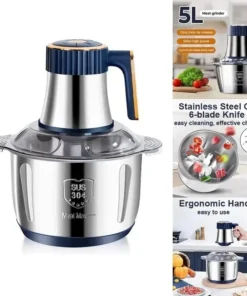 Stainless Steel Electric Meat Grinder, 5L - 500W Food Processor with 5 Speeds