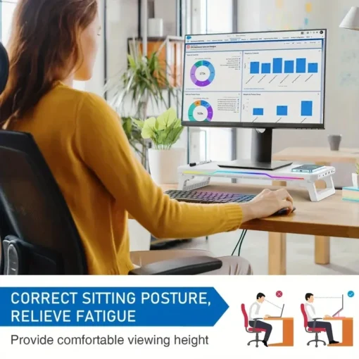 ITLY RGB Monitor Stand with USB Ports and Desktop Organizer for PCs and Laptops up to 19.6 Inches - Image 5