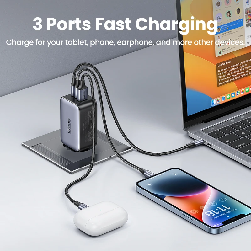UGREEN 65W GaN USB-C Charger with Quick Charge for iPhone and Laptops - Image 3
