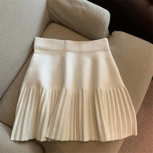 Korean Pleated Mini Skirt - Knitted Fabric, Elastic Waist, Casual Style for Women - Image 5