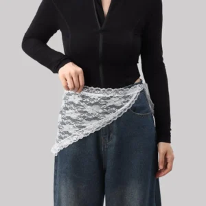 Embroidered Flower Lace Mini Skirt with Ruched Design, High Waist and See-Through Pleated Style - White-B, One Size
