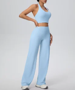 Alternative view of 2PCS Woman Backless Hanging Neck Bra and Pants Yoga Set Summer Breathable Gym Sports Running Workout Top Hot Sales Yoga Set