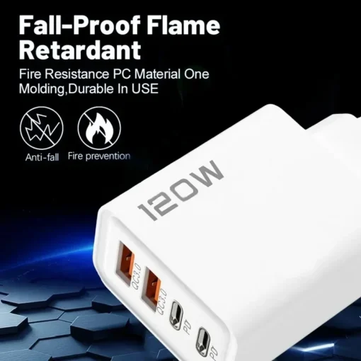 4-Port USB C Fast Charger Station with 120W Power Delivery for iPhone, Samsung, Xiaomi, Huawei, Travel Use - Image 4