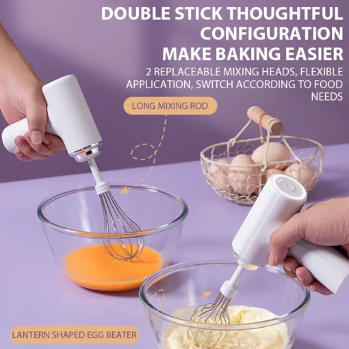 Rechargeable Handheld Electric Egg Beater with Powerful Motor for Baking and Cream Mixing - Image 2