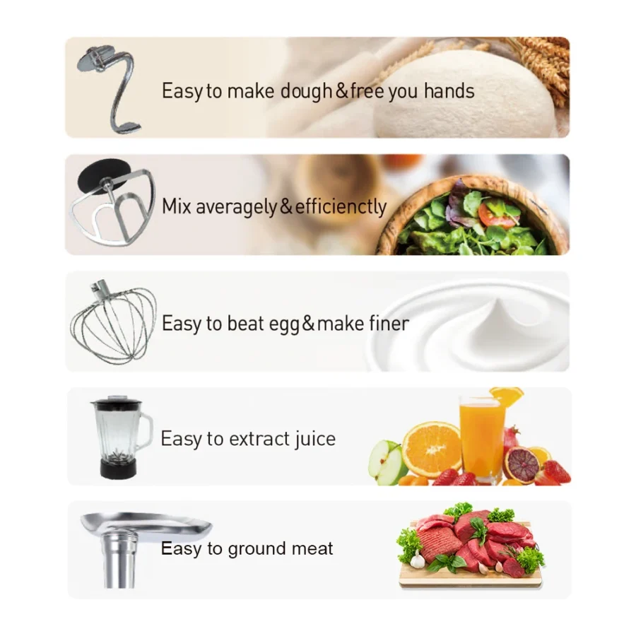 3-in-1 Stand Mixer with 7L Bowl, Blender, and Meat Grinder - Image 3