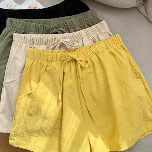 ITOOLIN Casual Linen Shorts Women Gym Workout Shorts Short Pants High Waisted Black Ladies Short Femme Women Shorts Sport Femme