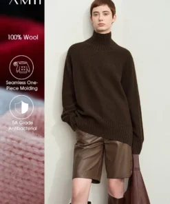 AMII minimalist 2024 winter women's versatile turtleneck top all-wool seamless integrated forming antibacterial sweater 12454040