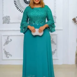 Alternative view of Plus Size Maxi Dress with Elegant Ankara Lace for Women - African Dashiki Wedding Gown