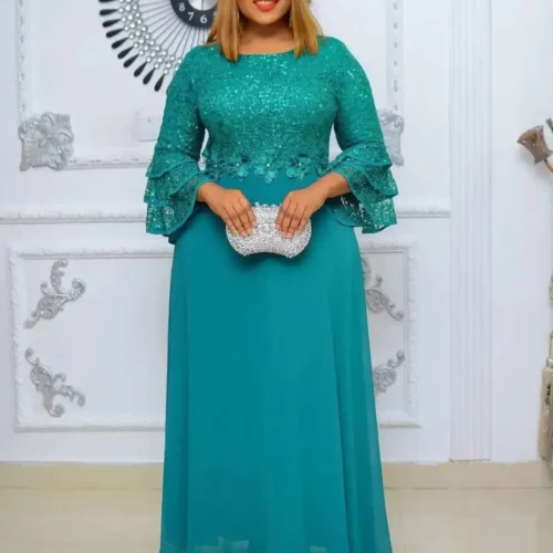 Alternative view of Plus Size African Dashiki Maxi Dress for Women - Elegant Ankara Lace Wedding Gown