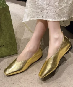 Women's Loafers PU leather Luxury Shoes Grade Silver Heels Gold Pumps Square Toe Elegant Mary Janes Shoes for Women Zapatos