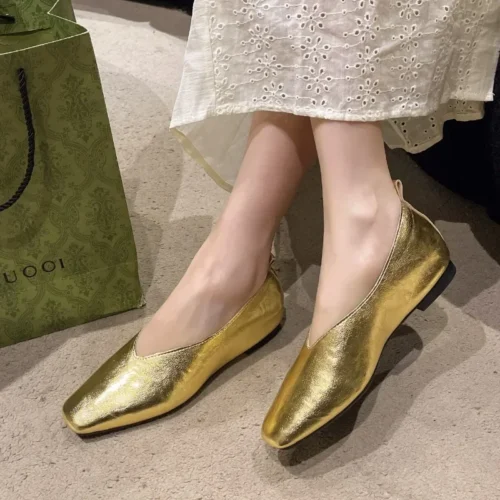 Women's Loafers PU leather Luxury Shoes Grade Silver Heels Gold Pumps Square Toe Elegant Mary Janes Shoes for Women Zapatos