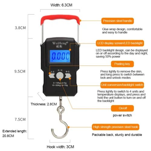 Alternative view of Portable Hanging Hook Scale 50Kg/5g LCD Digital Display Handheld Mini Electronic Weighting Scale Fishing Travel Luggage Scale