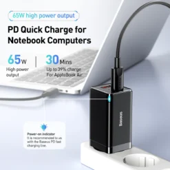 Alternative view of Baseus 65W GaN Charger Quick Charge Portable USB Charger for Laptop and iPhone 17-13 Pro