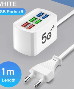Fast USB Charger 6 in 1 Power Strip Desktop Charging Station Fast Charging 1m Cord USB HUB Adapter Socket for iPhone 16 Home