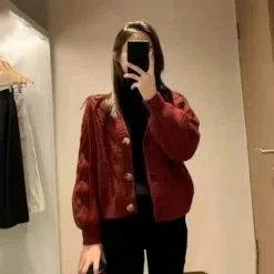 Long Sleeve Sweater with Crochet Knit Texture for Women - Slim Fit Style