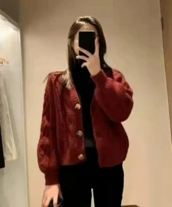 Single Breasted Long Sleeve Crochet Sweaters Autumn Spring Preppy Style Sweet Knitwear Ladies Tops Loose Slim Crop Coats Spring