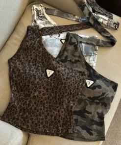 Sexy Woman Y2k Shoujo Girl Tops With Chest Pad Camisole Leopard Print Bustier Vest Vintage Clothing Gary Clothes Crop Top Girls